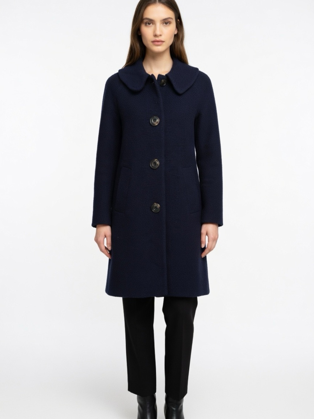 Boden Women’s Navy Wool Blend Basketweave Textured Coat Jacket